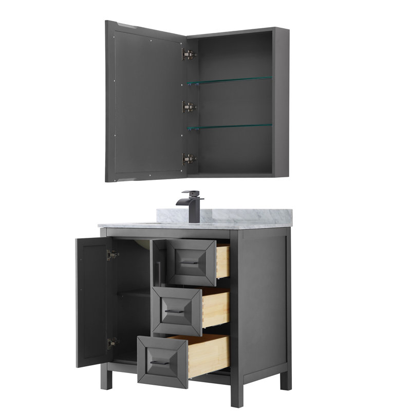 Daria 36'' Single Bathroom Vanity with Stone Top, Dark Gray/Matte Black
