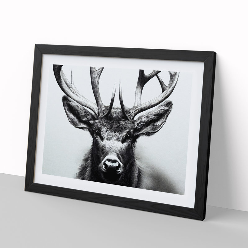 XH1022-9479X Unique Stag Deer - Single Picture Frame Print, Black, 46cm H x 64cm W x 2cm D