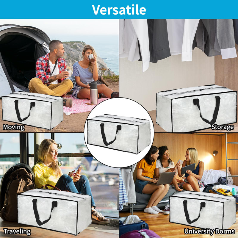 Extra Large Moving Bags With Backpack Straps, Carrying Handles & Zippers, Heavy Duty Clear Storage Packacking Totes For Space Saving, Alternative To Moving Boxes For Clothing Blankets,(Clear/8 PCS)