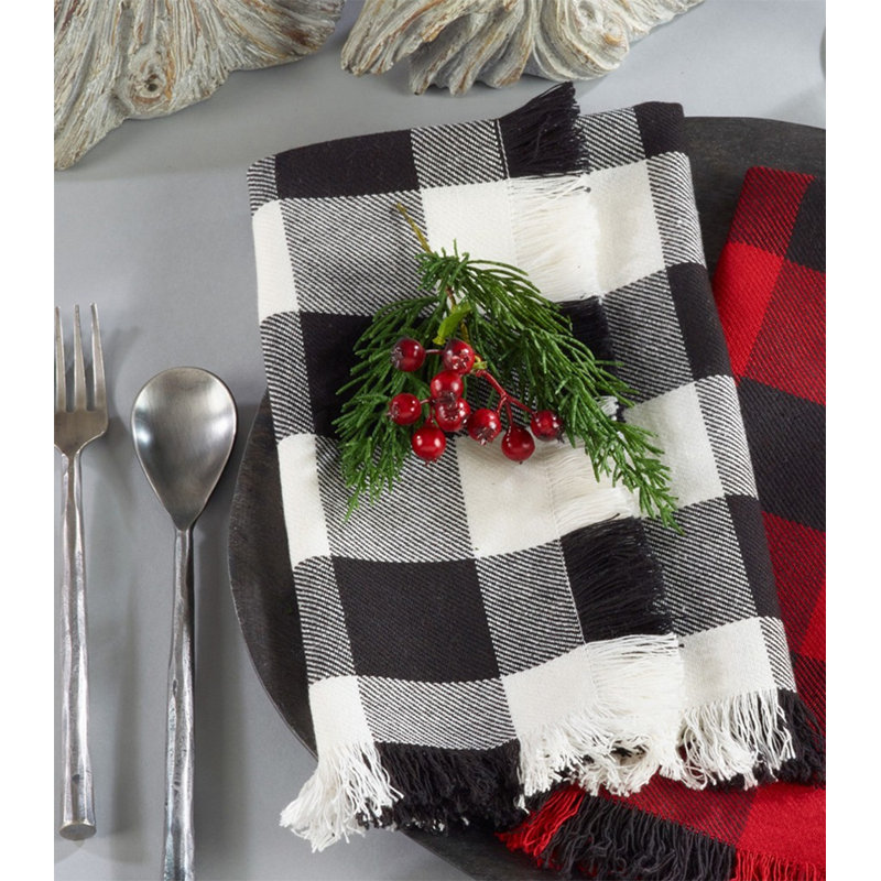 Serviettes noires classiques en tissu 100% coton frangé Buffalo, 20 x 20 po, ensemble de 4