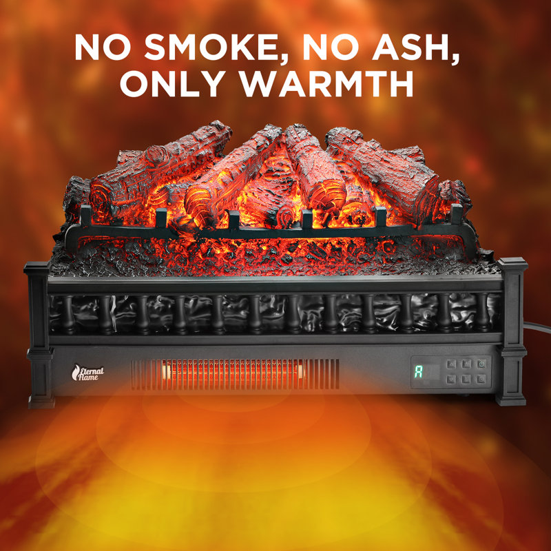 Caletti 26" Infrared Quartz Electric Fireplace Log Heater, Realistic Pinewood Logs, Adjustable Flame Colours, Thermostat, Timer, 1500W