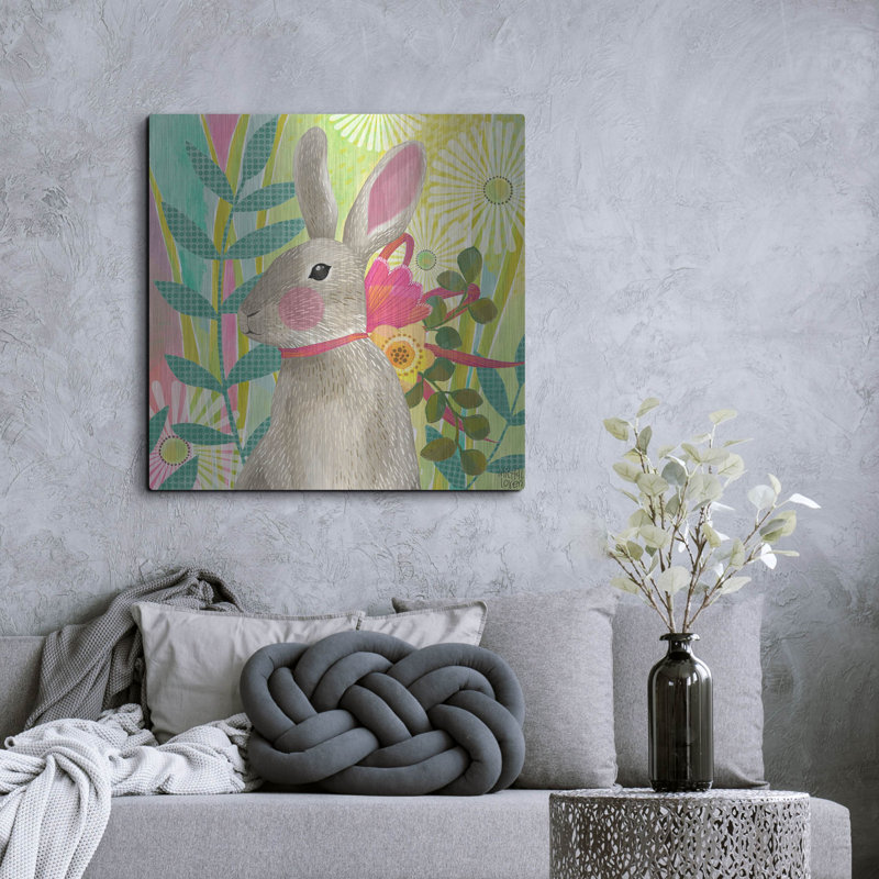 «Pâques lapin» par Michal Loren, art mural en métal, 36 po x 36 po, 36 po x 36 po