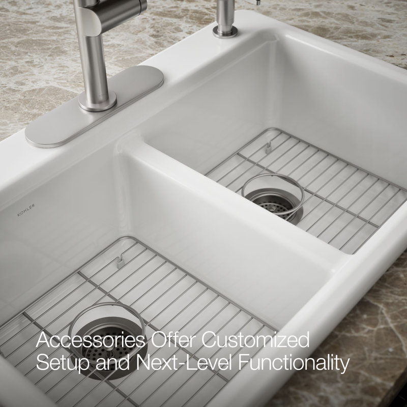 Riverby 33 In. Top-Mount Double-Bowl Kitchen Sink, White, 1 hole, Large/medium bowls
