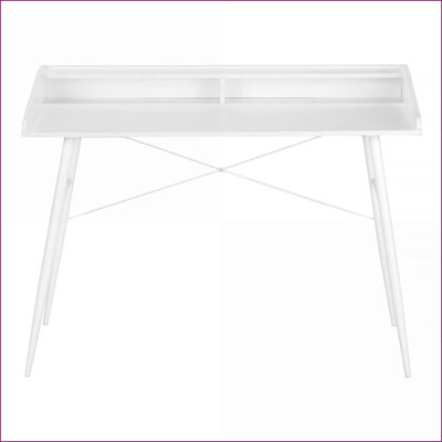 Desks, 48” Modern Computer Desk with Storage Hutch, Shelves & Cubbies, White Laminate/Metal | White | Particle Board