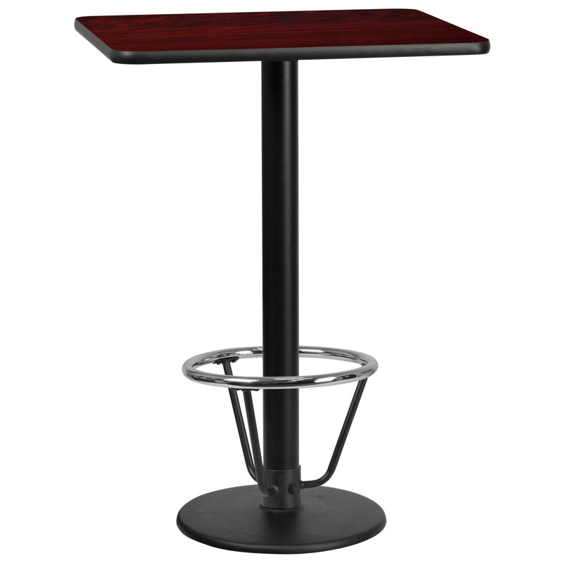 Plateau de table rectangulaire en stratifié avec base ronde et anneau de pied Basnight, H 43,125 po x l 24 po x P 30 po