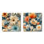 Terre cuite chaude et motif floral floral bleu - ensemble de collage floral carré carré de 2-139388601-139388603
