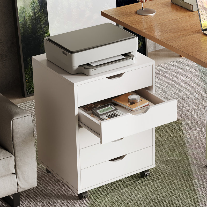 Arijus 5-Drawer Filing Cabinet with Wheels, Wood Storage Dresser, Bedroom Dresser, Office File Cabinet, Mobile Dresser for Home Office