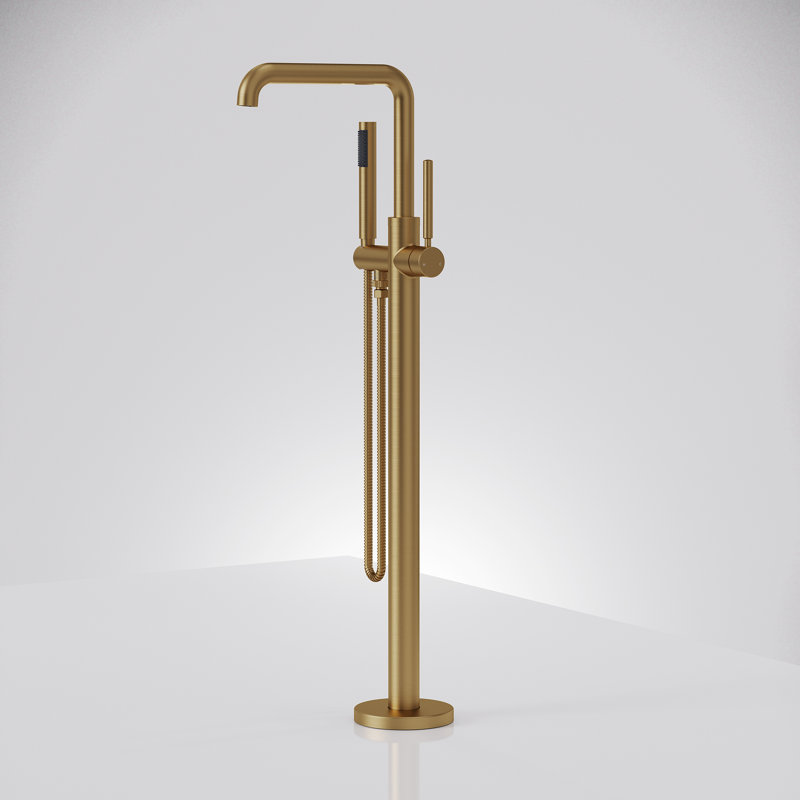Single Handle Freestanding Tub Filler with Diverter, Brushed Gold