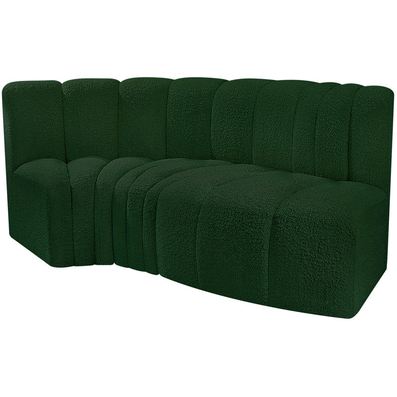 Hubertus Upholstered Curved Sectional Reversible, Green Boucle Fabric