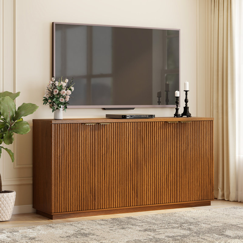 COCO DESIGN 63” Sideboard Fluted Buffet Cabinet With 4 Doors, Brown, Brown