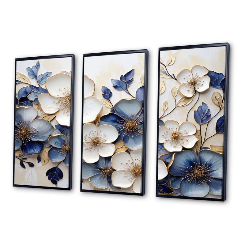 Ensemble d'art mural Dorset - Violettes, Cadre flottant noir, H 40 po x l 60 po