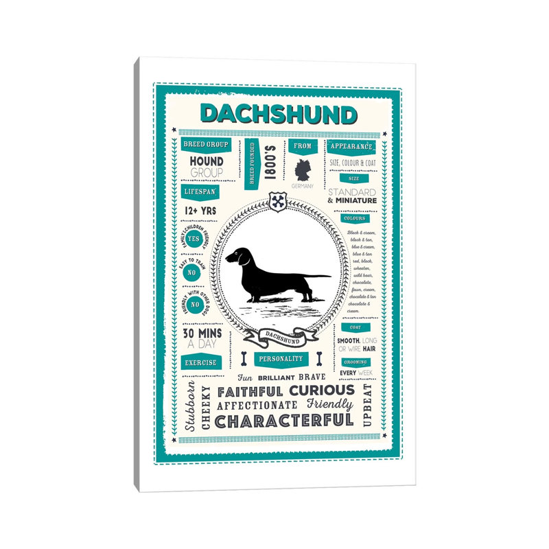 «Dachshund Infographie Blue» par PaperPaintPixels, impression sur toile tendue, H 12 po x l 8 po x P 0,75 po