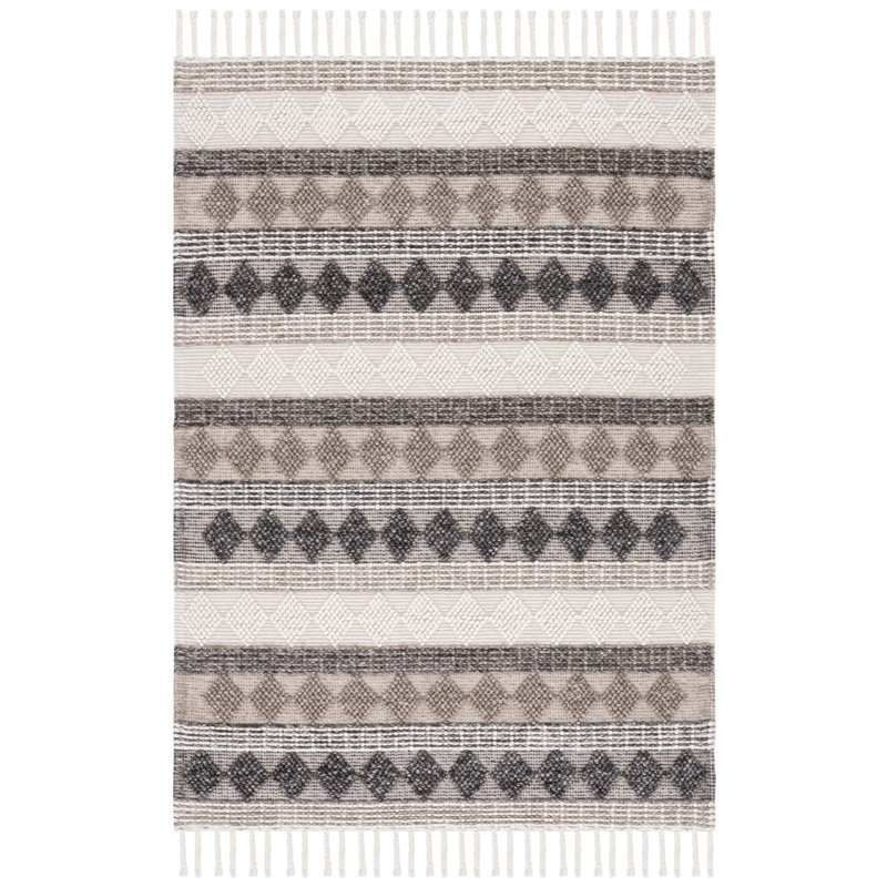 Natura Hand Woven Wool/Cotton Geometric Rug in Black/Ivory, Rectangle 3' x 5'