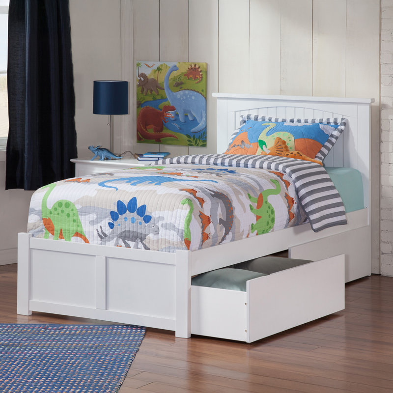 Kindig Solid Wood Platform Bed with Panel Footboard and Storage Drawers, White, Twin XL