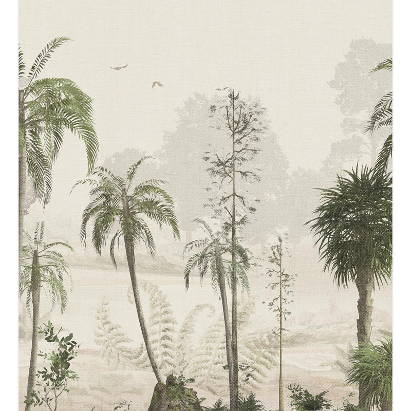 Palmier sur fond clair, scène tropicale, L 132 po x l 120 po