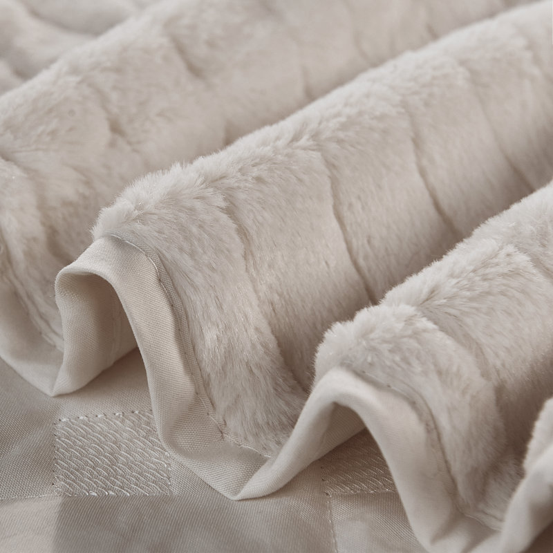 4 Piece Tatami Quilted Faux Fur Set, Queen Coverlet + 3 Additional Pieces, Taupe