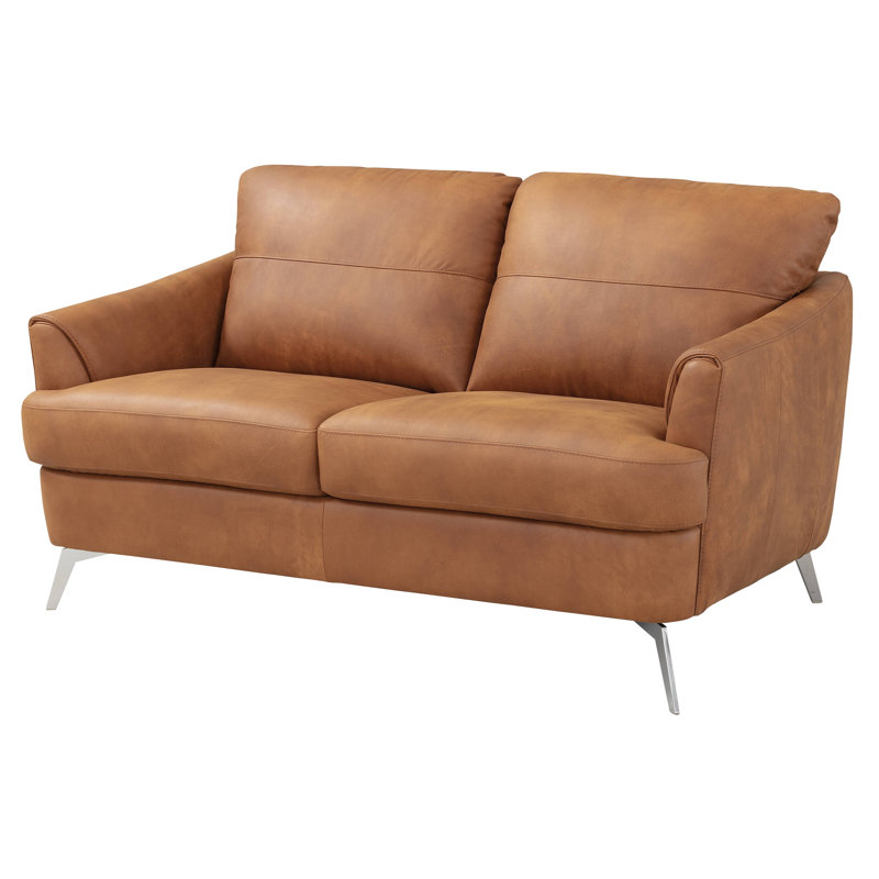 Causeuse en cuir véritable avec accoudoirs encastrés 58,6 po Dhugan