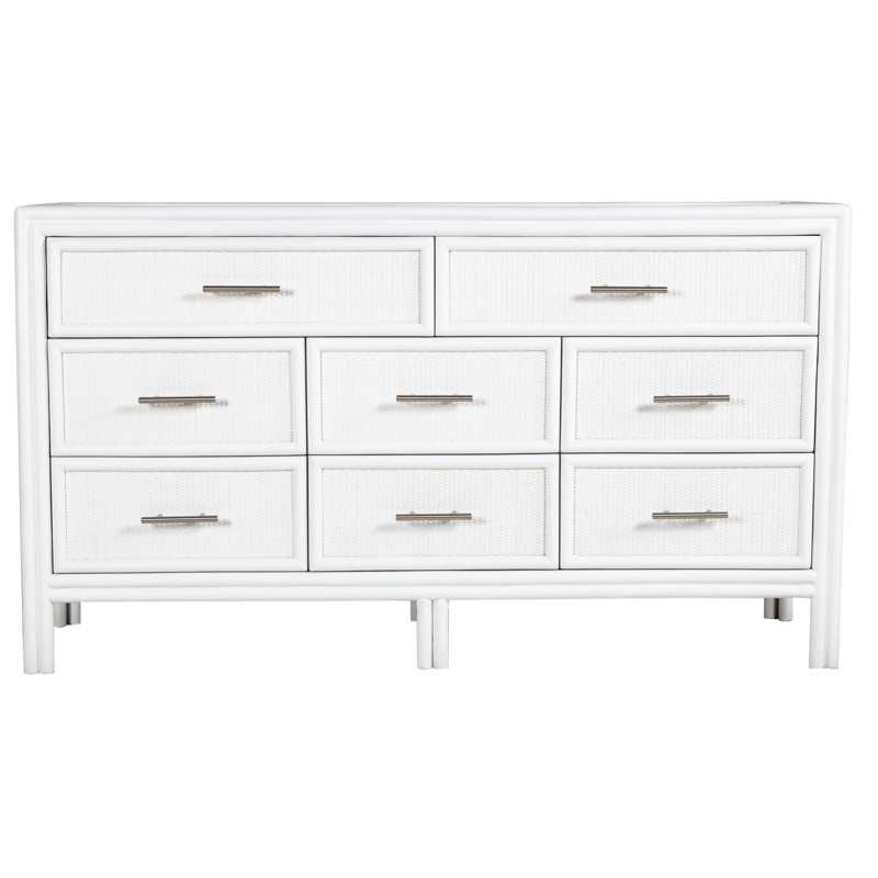 Commode double 8 tiroirs Aruba, Blanc / nickel brossé