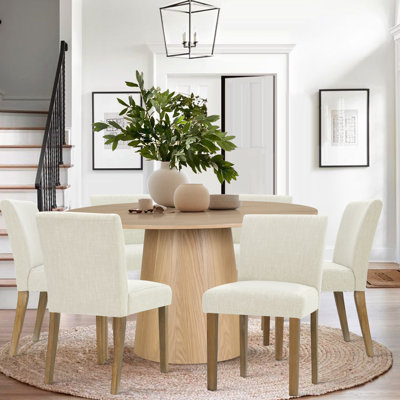 Westcliffe 6 - Person Dining Table Sets With 52'' Round Table & 6 Upholstered Linen Chairs