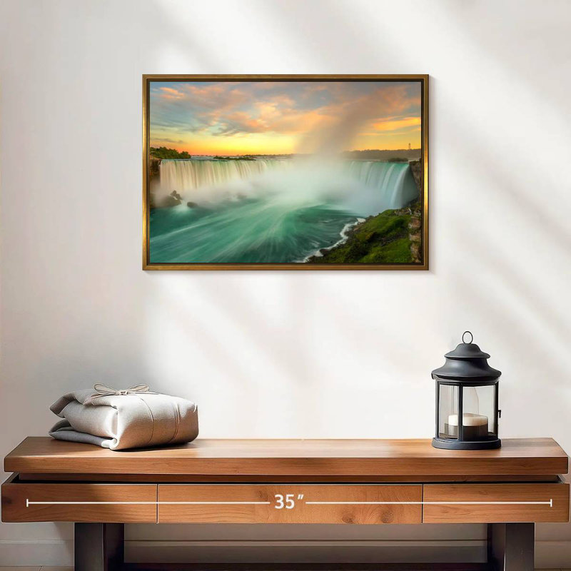 Paysage des chutes du Niagara, 19 po x 13 po, Cadre flottant doré