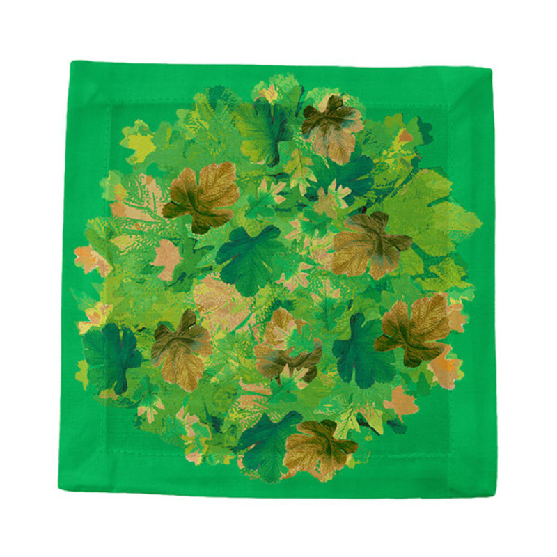 Fallen Leaves Cotton Sateen Cocktail Napkins, Green