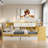 Wooden L-Shape Daybed With Seven Storage Cabinets And Two Storage Drawers, Multi-Functional Bed With Study Desk And Built-In Bookshelf-590164915-590164914
