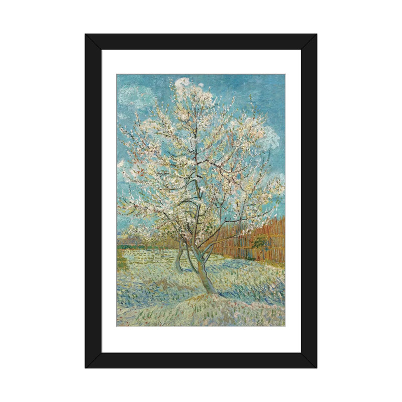 «The Pink Peach Tree, 1888» par Vincent Van Gogh, reproduction sur toile, Papier d'art encadré noir, Blanc