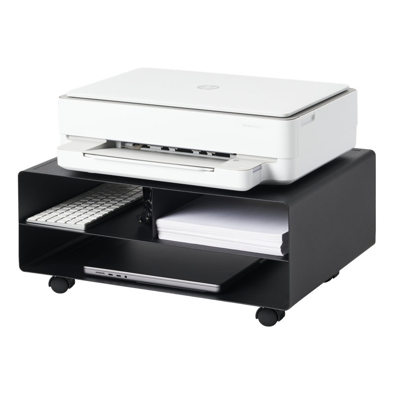 Yamazaki Tower Sleek Black Steel Desktop Printer Stand with Wheels