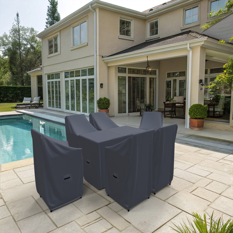 Kincheloe Alyne 6-Person Outdoor Bistro Set Covers, Water-Repellent UV-Resistant Polyester With Tie-Downs