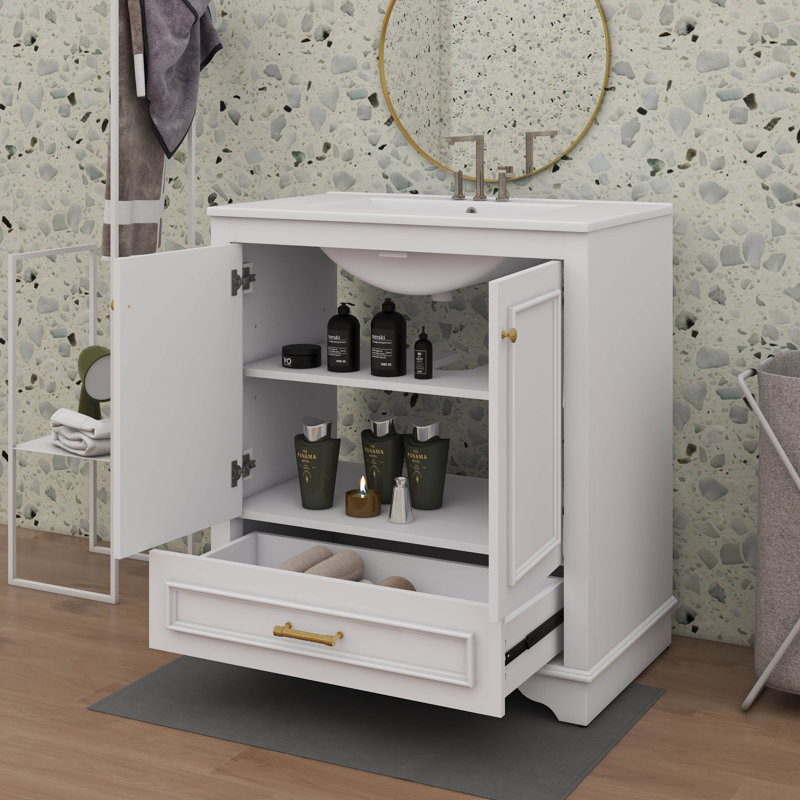 Meuble-lavabo de 30 po avec lavabo et portes à fermeture douce, Blanc