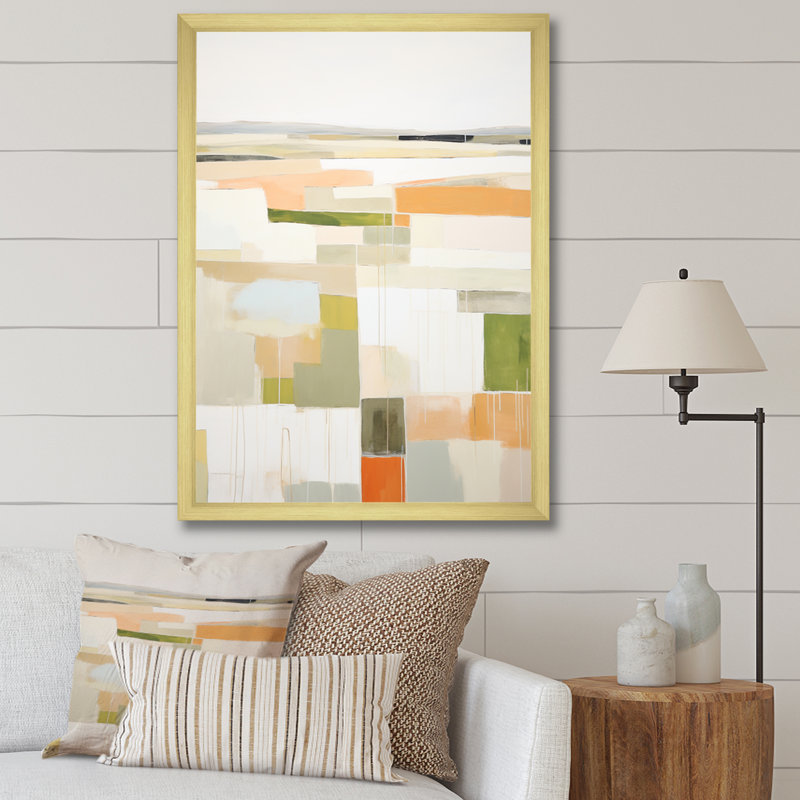 " Meadow Modern Geometric Fields ", Gold Picture Framed, 40" H x 30" W x 1.5" D