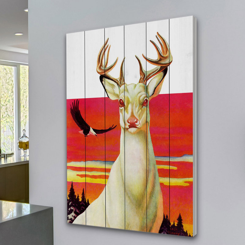 « abino cerf », reproduction d’art sur bois blanc, H 36 po x l 24 po x P 1,5 po