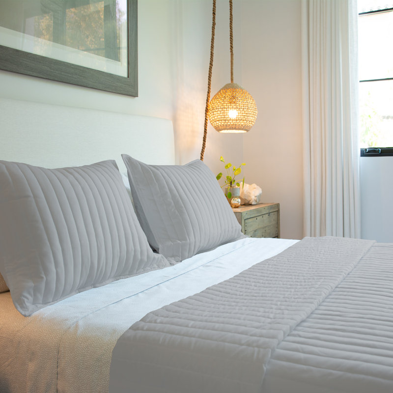 Essentials Vertical Stripes 3Pc. Quilt Set, Light Gray, Queen Quilt + 2 Pillow Shams