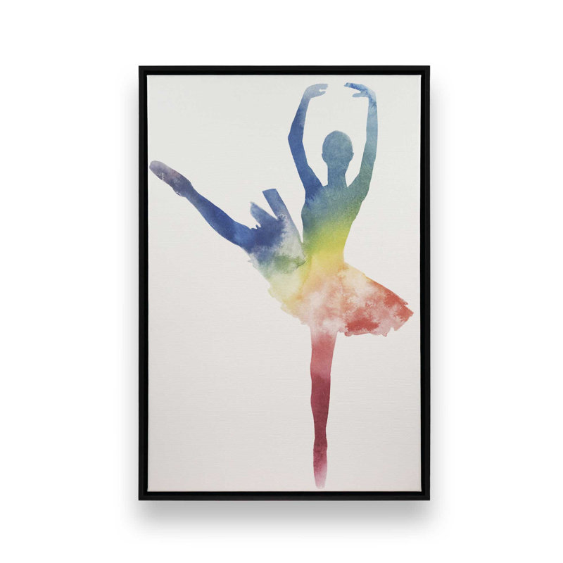 Silhouette arc-en-ciel aquarelle ballet II, H 30,75 po x l 20,75 po, Cadre flottant, Noir satiné