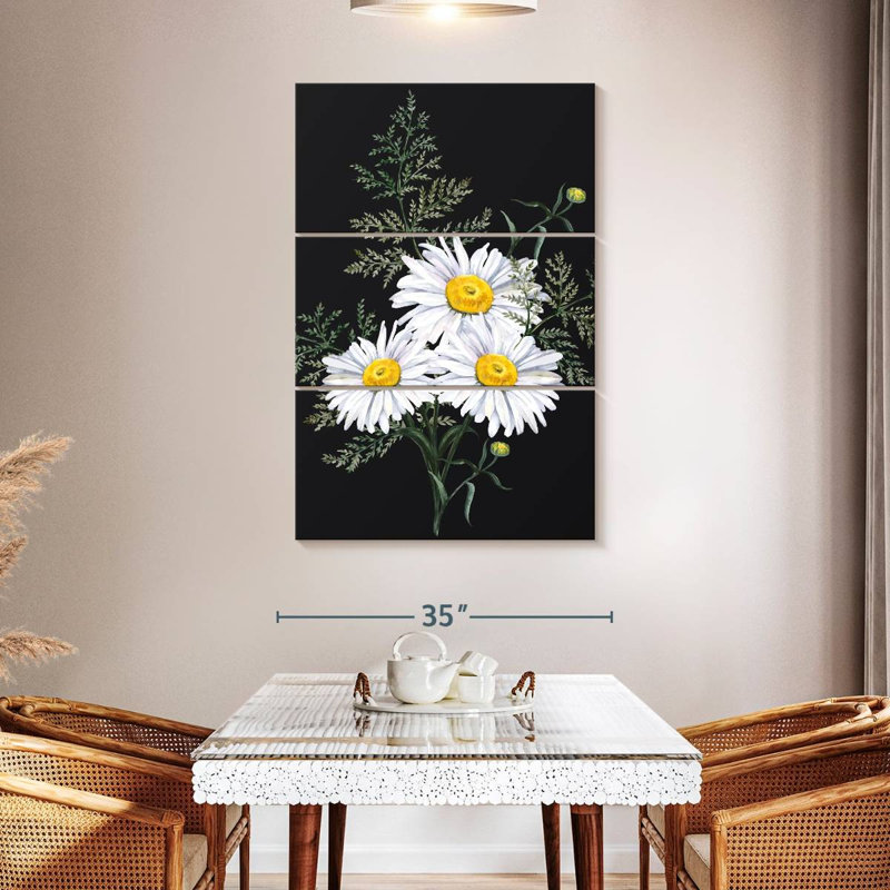 Harnek Daisy Bouquet sur fond noir, H 50 po x l 32 po