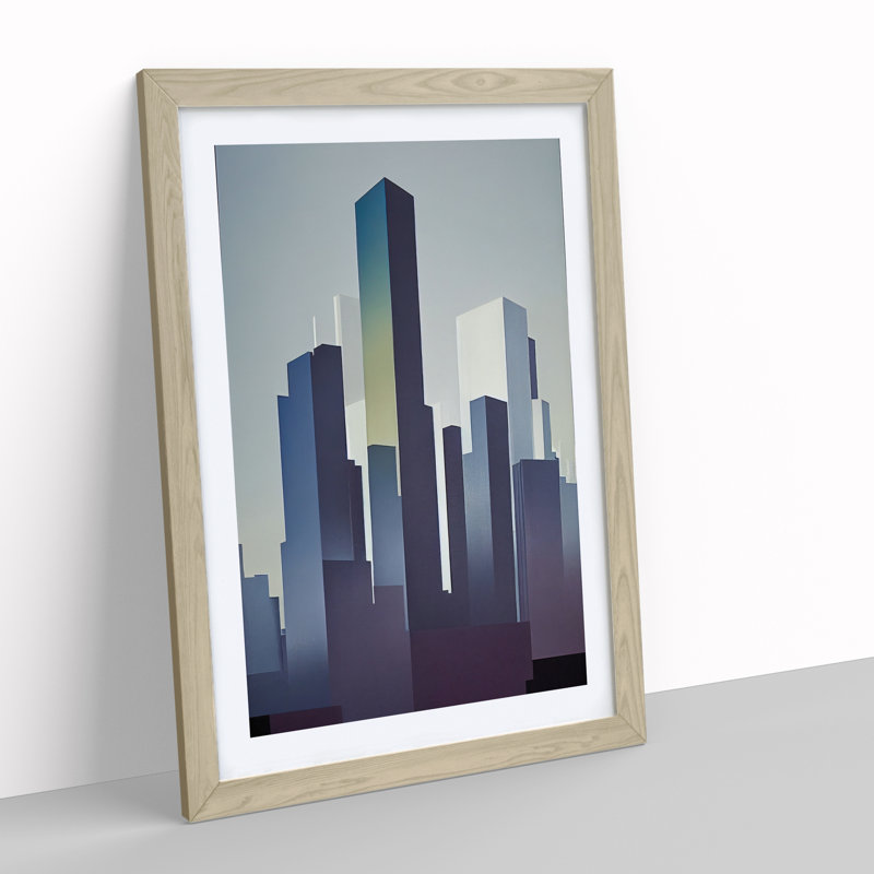 Serene City Skyline No.3 - Framed Print, 34cm H x 25cm W x 2cm D, Oak Framed