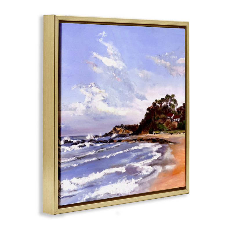 Cadre flottant Malua Bay Seascape, design par Patricia Reynolds, H 18 po x l 18 po, Cadre flottant métallique doré