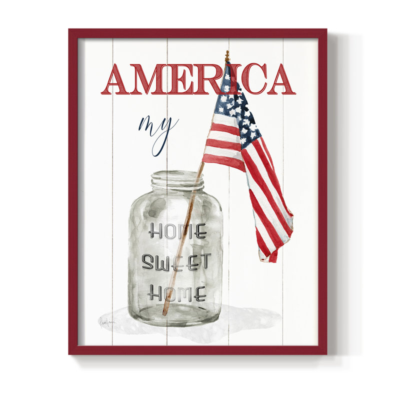 «America My Home Sweet Home», reproduction encadrée - bois massif, H 21 po x l 17 po, Rouge