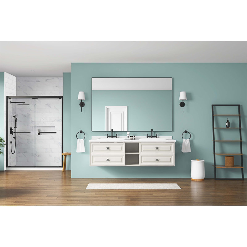 Miroir de salle de bain avec cadre en métal pour mur, 48 po x 84 po, Noir mat
