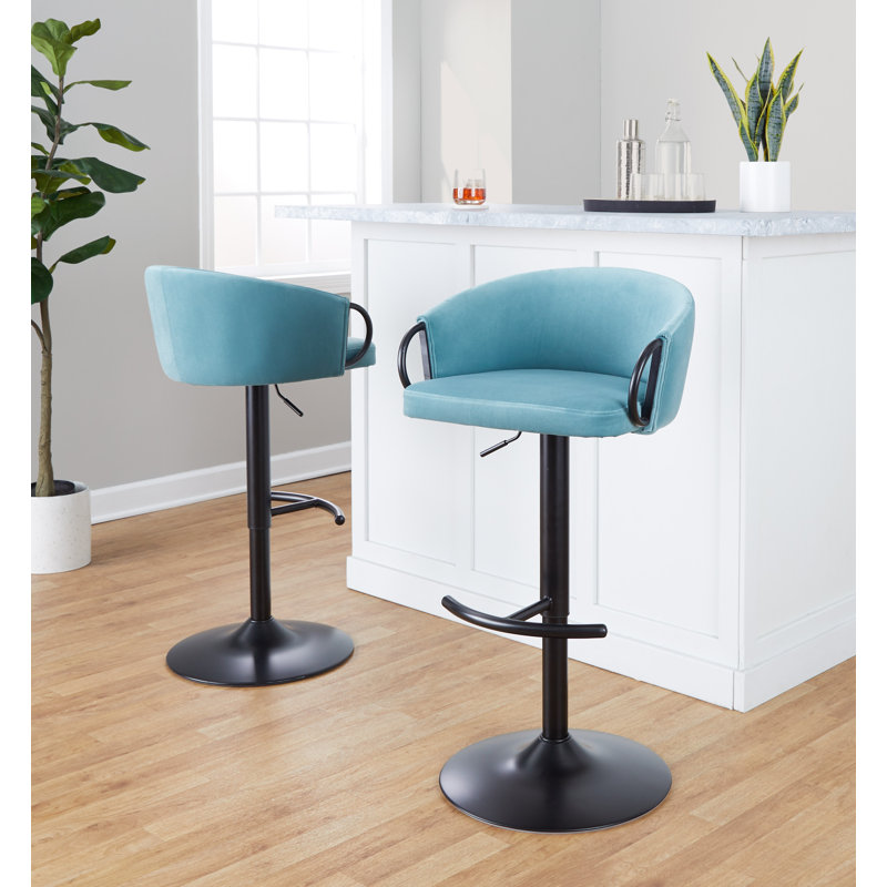 Claire Light Blue Velvet Adjustable Swivel Barstool Set