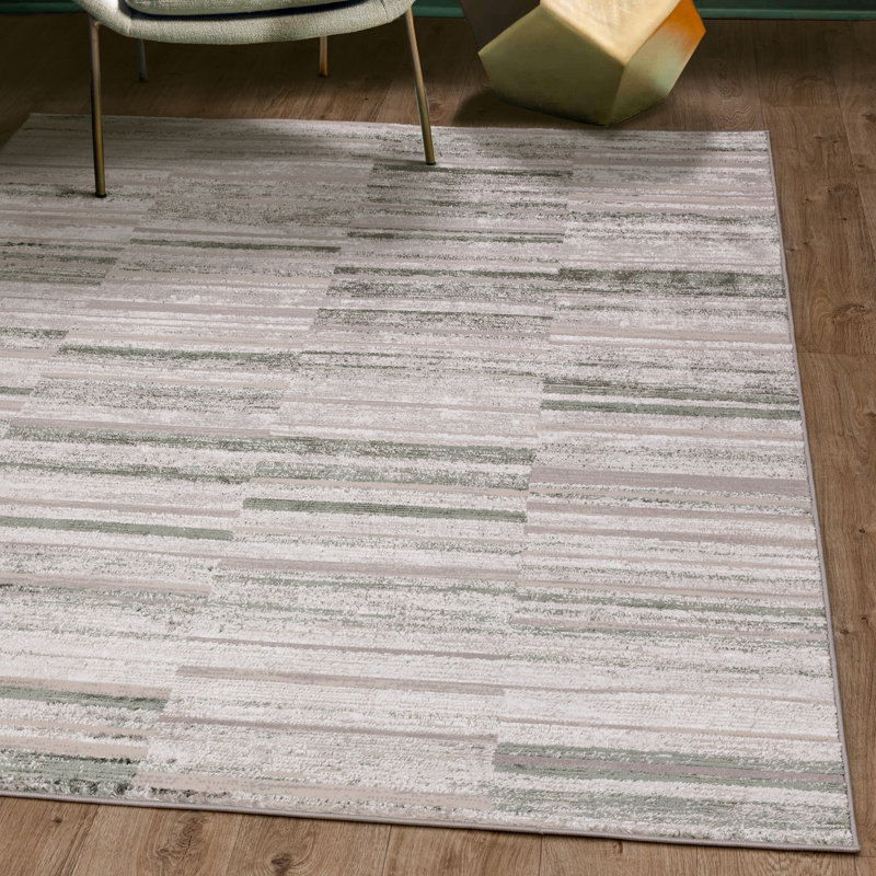 Anandita Stripe Green Area Rug, Rectangle 200 x 275 cm
