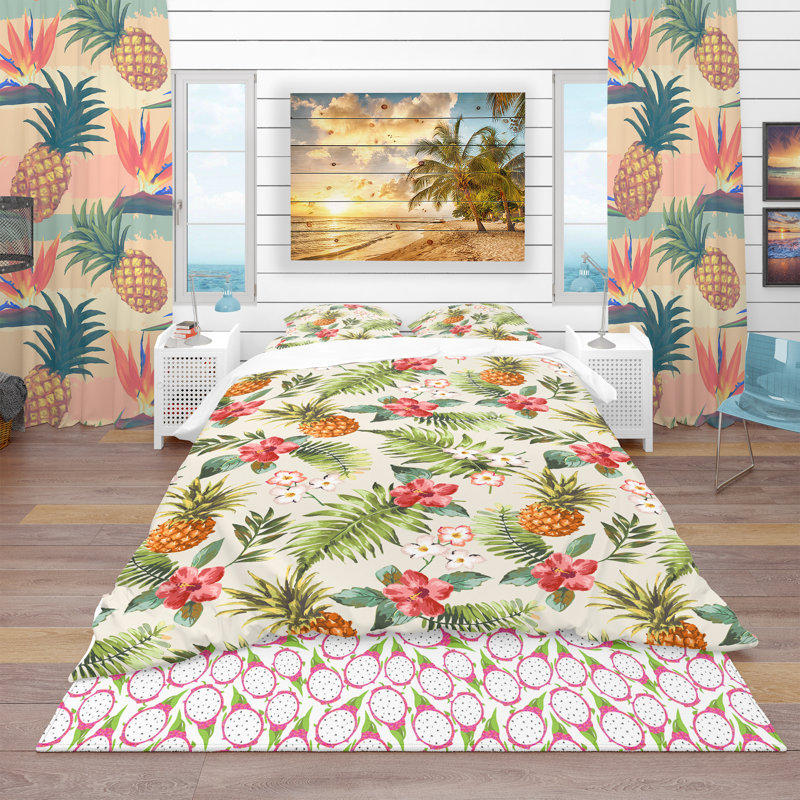 Ensemble de housse de couette tropical, Housse simple + 1 taie décorative