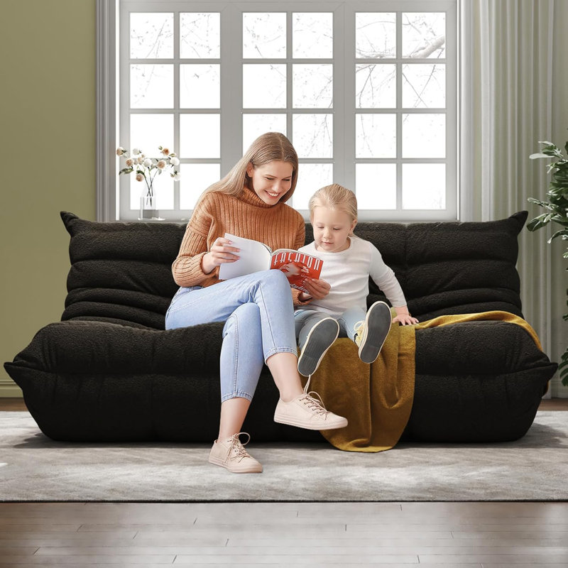 Bean Bag Chairs For Adults, Memory Foam Couch 3-Seater Sofa Chair, Soft Teddy Material Cozy Comfy Reading Nook Chairs, Floor Chair For Living Room Bedroom Office Coffee