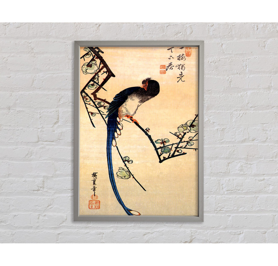 Hiroshige Blauer Vogel auf einem Pflaumenbaum Gerahmter Druck