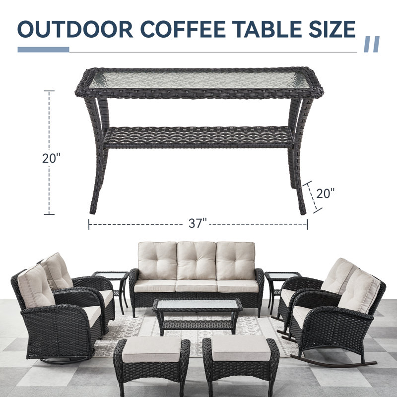 Arbor Rectangular Outdoor Coffee Table, Black, 20" H x 37" L x 20" W