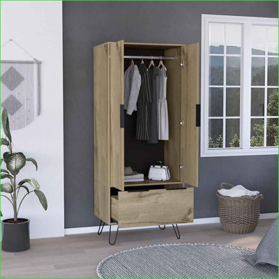 Armoire avec 1 tiroir Augusta Portes doubles | L 30 po x P 20 po | Chêne clair | Beige | Panneau de particules