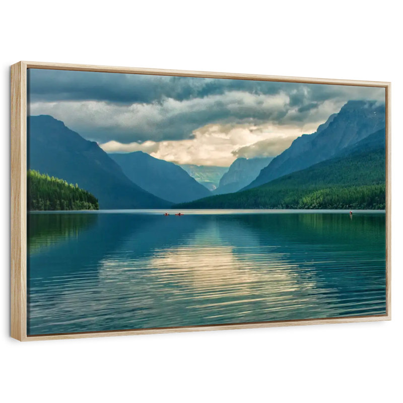 Scène du lac Glacier, Cadre flottant en bois naturel, 37 po x 25 po