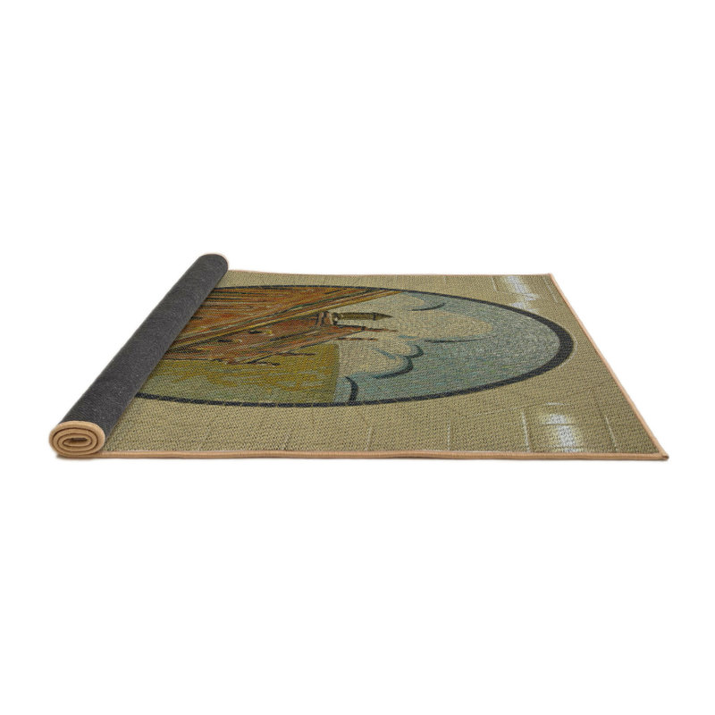 Tapis brun/vert tissé à la machine, Rond 7 pi