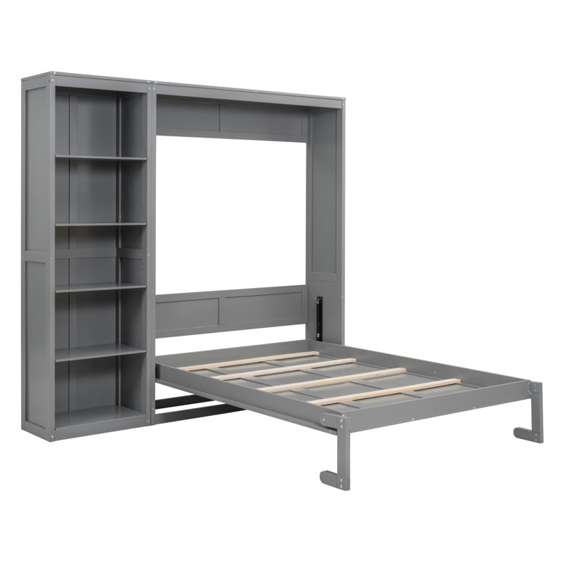 Lit escamotable mural avec tablettes Murphy, Gris, Lit double