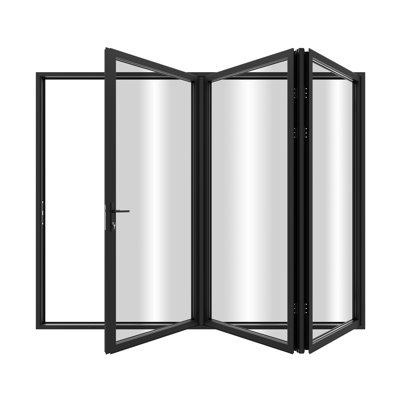 Porte pliante en aluminium à 3 panneaux KaMic EliteFold avec charnières et roulettes cachées, conception pliante de gauche à droite